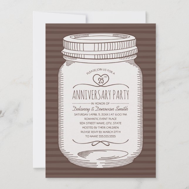 Rustikales 25. Hochzeitstag Mason Jar Party Einladung (Vorderseite)