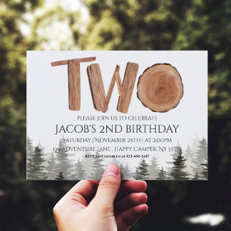 Rustikales 2. Geburtstag Boy Watercolor Woodland Einladung