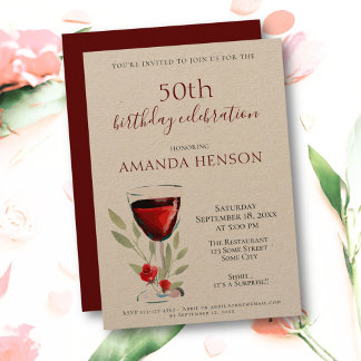 Rustikales 50. Geburtstag Roter Wein Überraschung  Einladung
