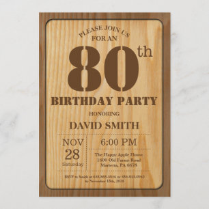 Rustikales 80. Geburtstag Einladung Vintages Holz