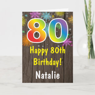 Rustikales 80. Geburtstag Farbenfrohe Regenbogenfe Karte