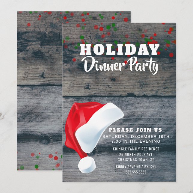 Rustikales Abendessen im Weihnachtsmann Party Einl Einladung (Vorne/Hinten)