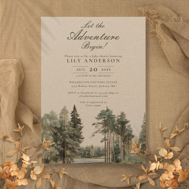 Rustikales Abenteuer Begin Lake Forest Babydusche Einladung (Rustic Adventure Begin Lake Forest Baby Shower Invitation)