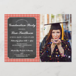 Rustikales Abschluss-Party-rotes Karo-Kreide Einladung