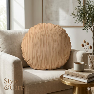 Rustikales Accessoire: Runde Kissen mit Holzdekor