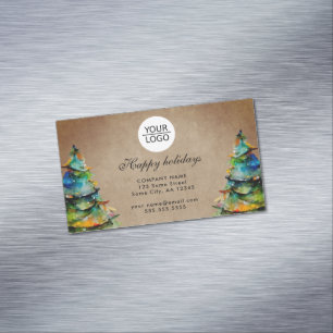 Rustikales Add-Logo Eigene Text Weihnachtsbaum Url Magnetische Visitenkarte