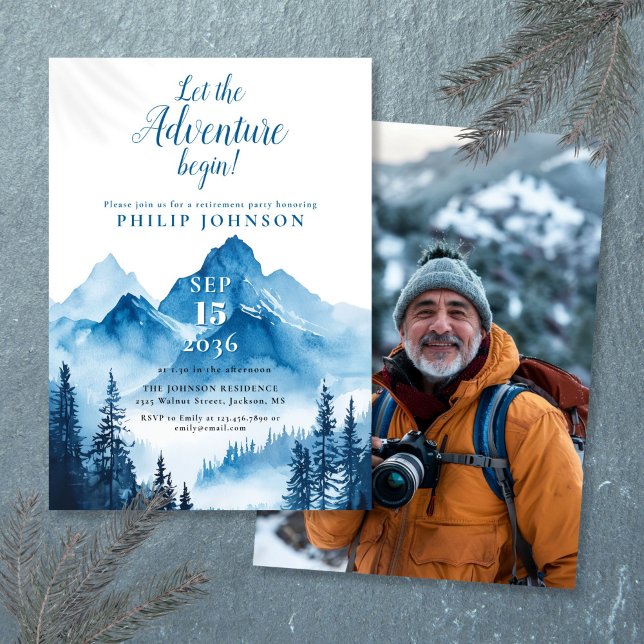 Rustikales Adventure Begin Mountain Retirement Par Einladung (Rustic Adventure Begin Mountain Retirement Party Invitation)