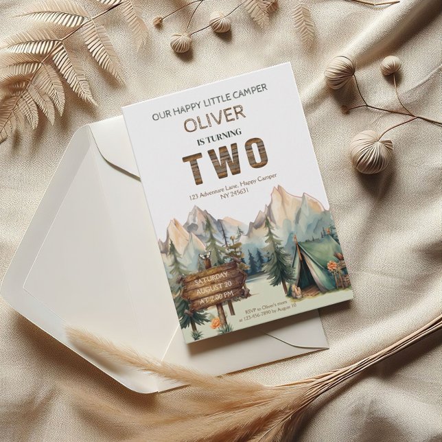 Rustikales Adventure Happy Camper Zweiter Geburtst Einladung (Von Creator hochgeladen)