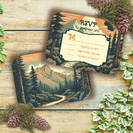 Rustikales Adventure Mountain Forest Wedding RSVP Karte