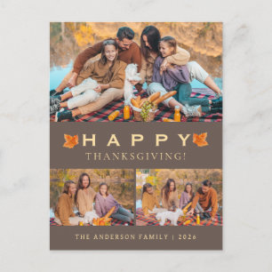 Rustikales Ahornblatt Dreifaches Foto Frohes Ernte Feiertagspostkarte