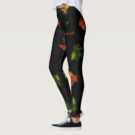 Rustikales Ahornleaf mit Ihrem Namen auf BLACK Leggings