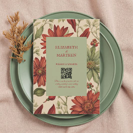 Rustikales Alter Grün & Burgund Rote Flora Herbst Begleitkarte