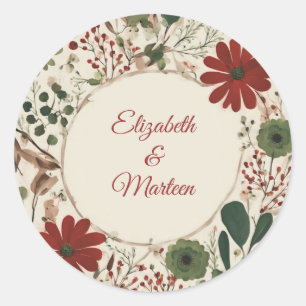 Rustikales Alter Grün & Burgund Rote Flora Herbst Runder Aufkleber