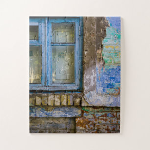 Rustikales altes Backstein-Holzhausfenster Puzzle