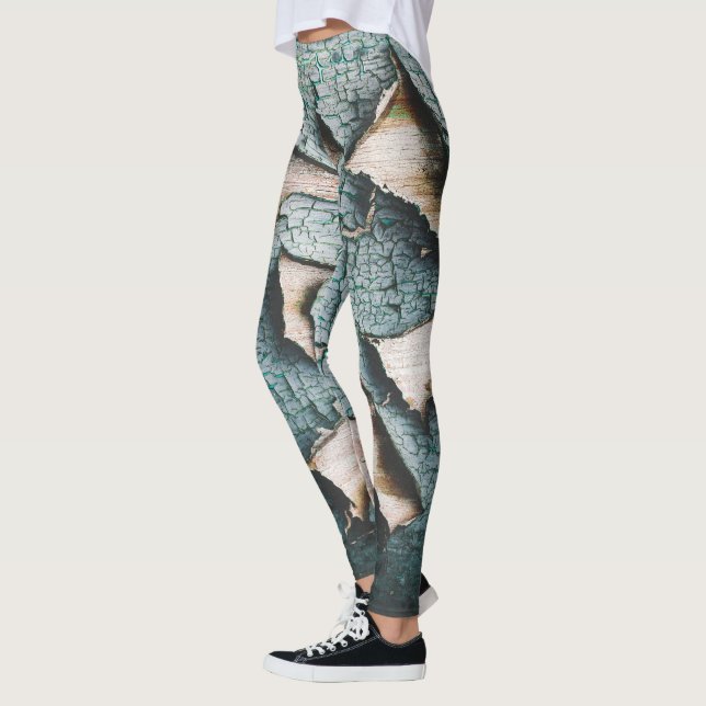 Rustikales, altes, hellblaues Peeling aus Holz Leggings (Links)