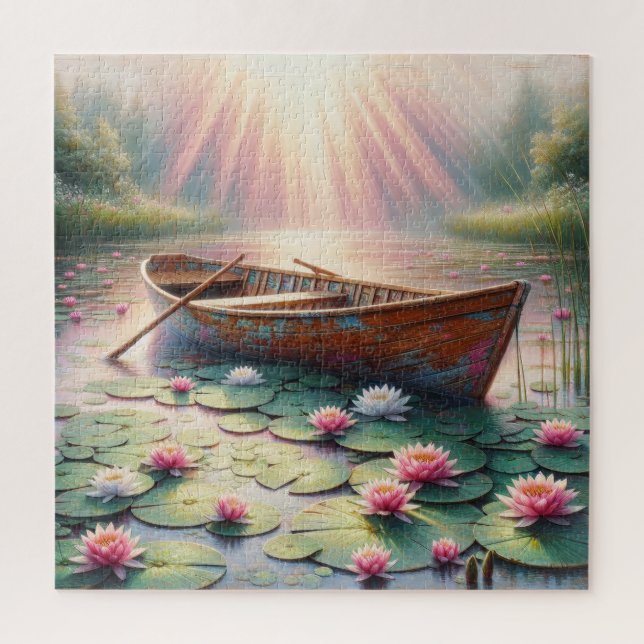 Rustikales altes Rowboat in Water Lilies Puzzle (Vertikal)