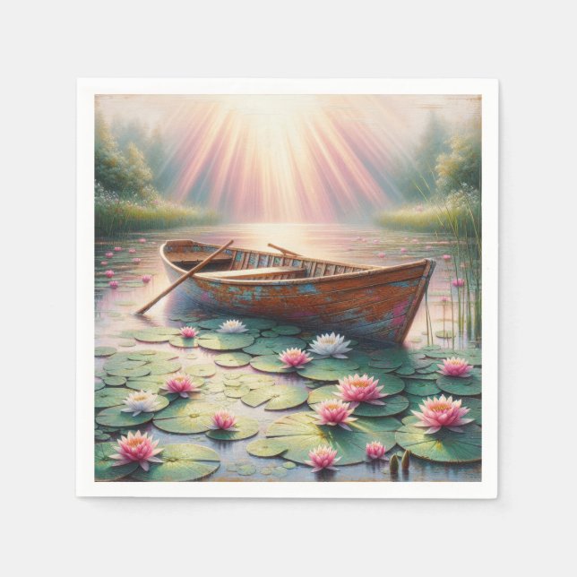 Rustikales altes Rowboat in Water Lilies Serviette (Vorderseite)