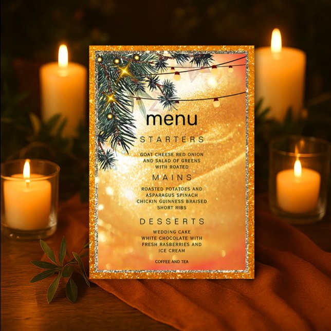 Rustikales Amber Dinner Einladung (Rustic Amber Lights Wedding Invitation #warmweddingtheme #cozyweddingdécor #natureinspiredwedding)