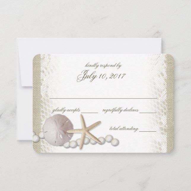 Rustikales Ansprechen von Strand und Perlen RSVP Karte (Vorderseite)
