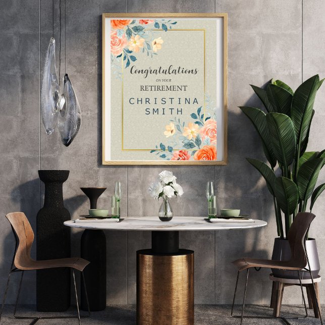 Rustikales antikes Party für Blumenbeete Poster (Rustic Antique Floral Watercolor Retirement Party Poster)