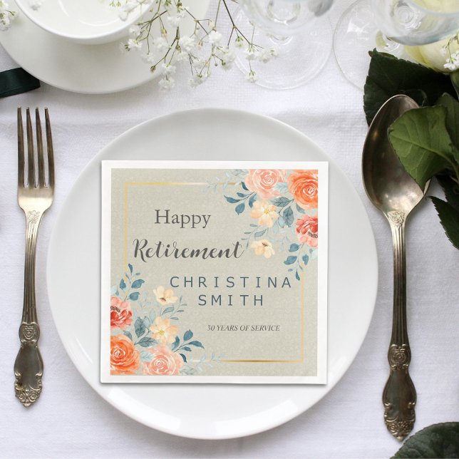 Rustikales antikes Party für Blumenbeete Serviette (Rustic Antique Floral Watercolor Retirement Party Paper Dinner Napkins)