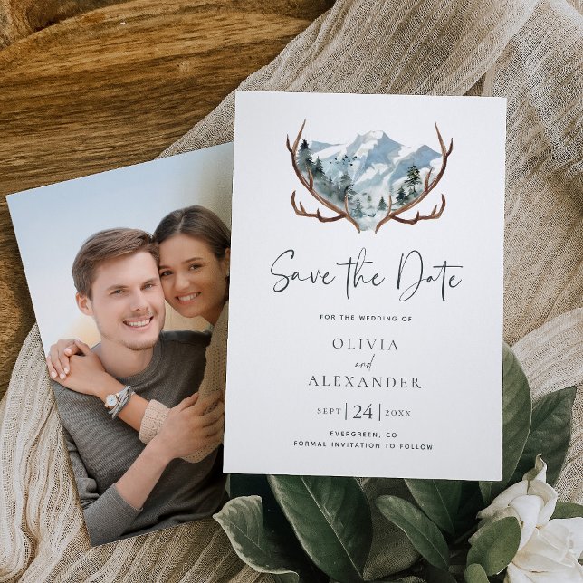 Rustikales Antlers Mountain Foto Hochzeit Save The Date (Von Creator hochgeladen)