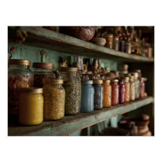 Rustikales Apothekerglas-Regal für Kräuter Poster
