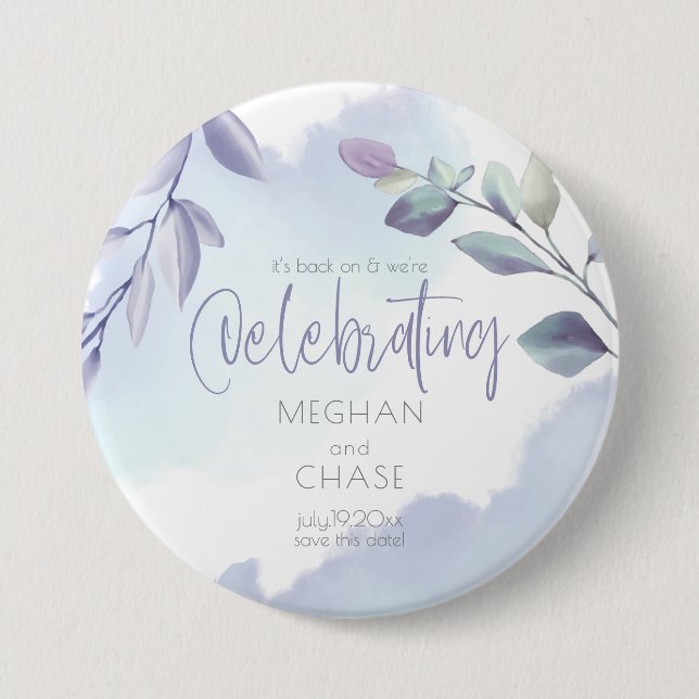 Rustikales Aqua Lilac Verlasse Save the Date Button (Vorderseite)