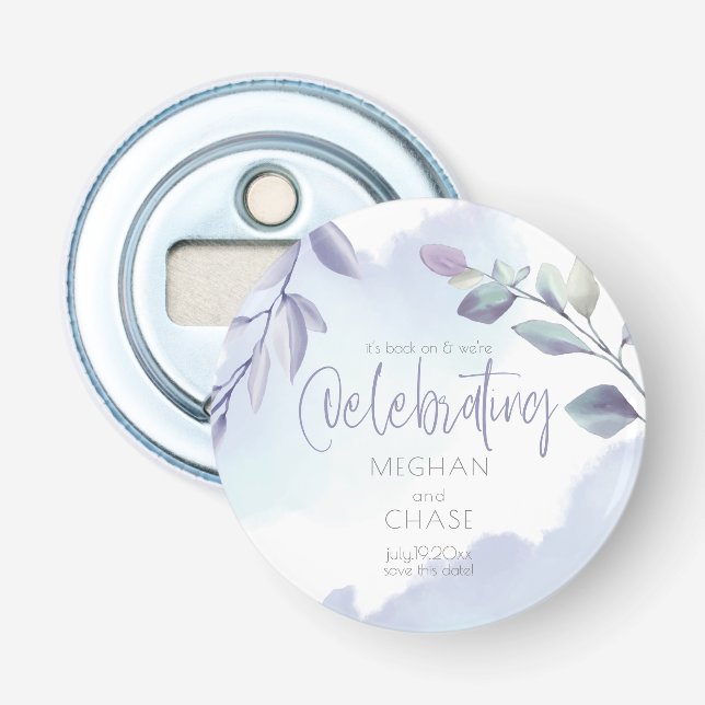 Rustikales Aqua Lilac Verlasse Save the Date Flaschenöffner (Vorderseite)