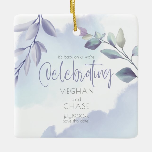 Rustikales Aqua Lilac Verlasse Save the Date Keramikornament (Vorderseite)