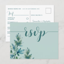 Rustikales Aquamarines Aquarellblatt Hochzeit RSVP