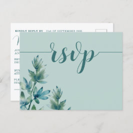 Rustikales Aquamarines Aquarellblatt Hochzeit RSVP Einladungspostkarte