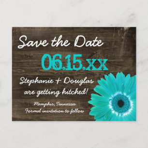 Rustikales Aquamarines Daisy Holz Save the Date Po Ankündigungspostkarte