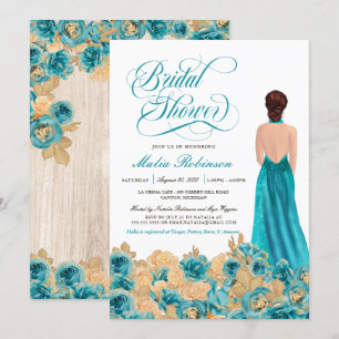 Rustikales Aquamarines Gold Rose & Elegantes Gown  Einladung