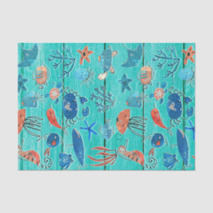 Rustikales Aquamarines Holz & unter dem Meer Freun Seidenpapier