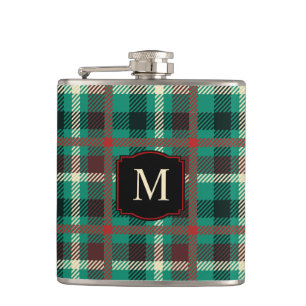 Rustikales Aquamarines Kariertes Muster mit Monogr Flachmann