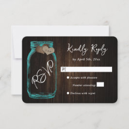 Rustikales Aquamarines Land Holz Herz Mason Jar We RSVP Karte