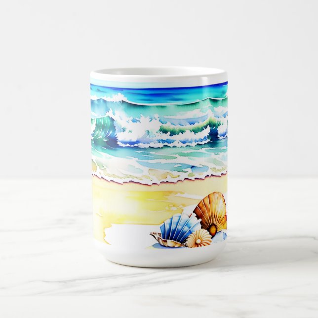 Rustikales Aquarell Beach Seashell Monogram Kaffeetasse (Mittel)