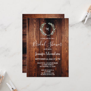 Rustikales Aquarell-Blätter Monogramm Brautparty Einladung