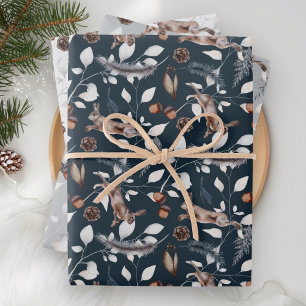 Rustikales Aquarell hüpfender Hase Winter Geschenkpapier Set