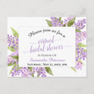 Rustikales Aquarell Lilacs virtuelles Brautparty Einladungspostkarte