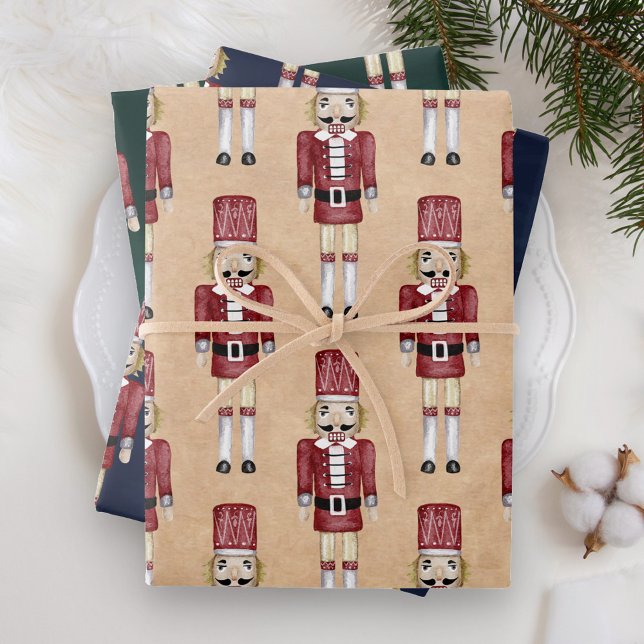 Rustikales Aquarell Red Nutcracker Muster Weihnach Geschenkpapier Set (Von Creator hochgeladen)