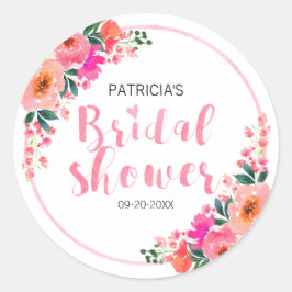 Rustikales Aquarell Rosa Blume Brautparty Runder Aufkleber