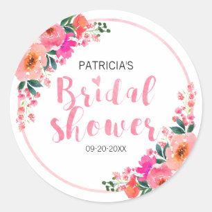 Rustikales Aquarell Rosa Blume Brautparty Runder Aufkleber