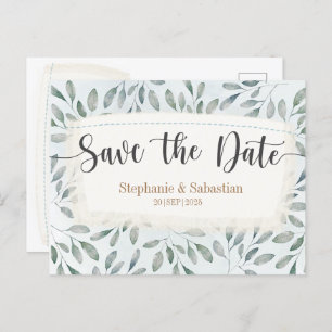 Rustikales Aquarellblau Save the Date Ankündigungspostkarte