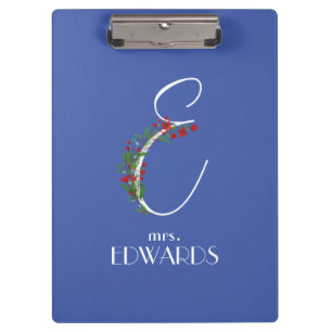 Rustikales Aquarellmonogramm E Lehrer Klemmbrett