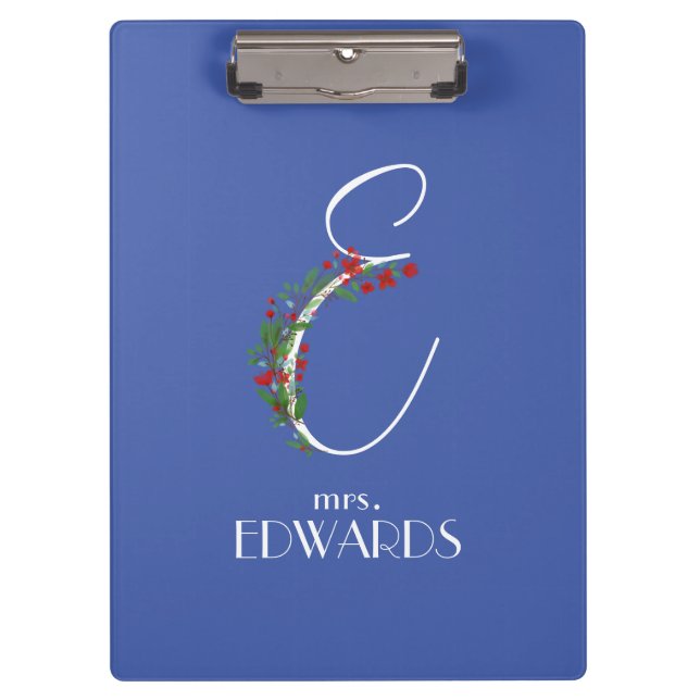 Rustikales Aquarellmonogramm E Lehrer Klemmbrett (Vorderseite)