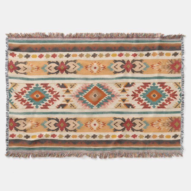 Rustikales Aquarellmuster Südwesten Streifen Decke (Vorderseite)