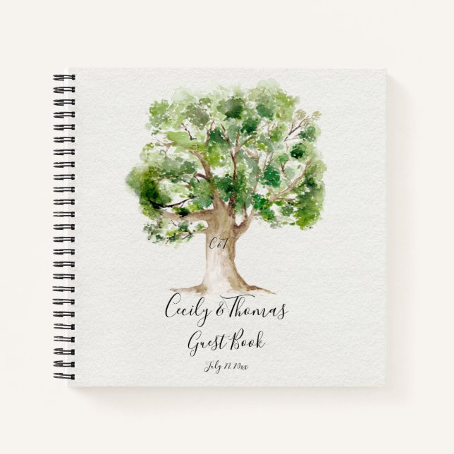 Rustikales Arboretum Oak Tree Monogram Guest Book Notizbuch (Vorderseite)
