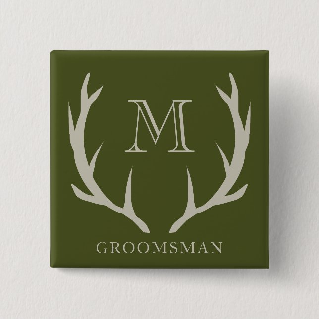 Rustikales Armee-Grün Geweih Individuelles Geschen Button (Vorderseite)